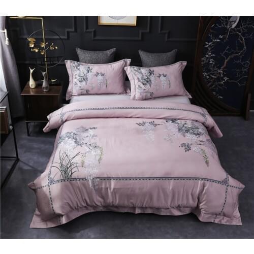 New Luxury Digital Printing 60S Egyptian cotton Bedding sets Queen King Pastoral Duvet cover Bed sheet set Pillowcases 4pcs pink