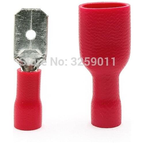 500PCS Insulated Spade Crimp Wire Cable Connector Splice Terminal MDD 1.25-250 FDFD 1.25-250 Red