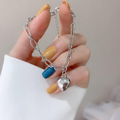 Korea Heart Pendant Chain Bracelet for Women Girl Simple Love Bracelet Unique Design Hollow Chian All-match Jewelry Hip hop Gift