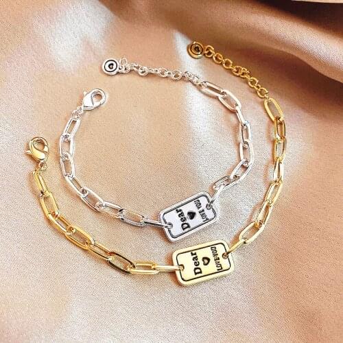 Geometric Cube Letter Bracelet for Couple Gifts Retro Punk Link Chains Jewelry Gold Silver Rolo Student Trendy Fashion Bracelets
