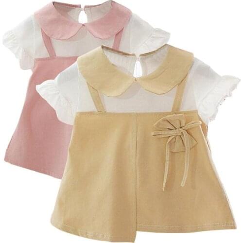 Baby Girl Kids Summer Korean Short-Sleeves Cotton Ruffle Bowknot Dress