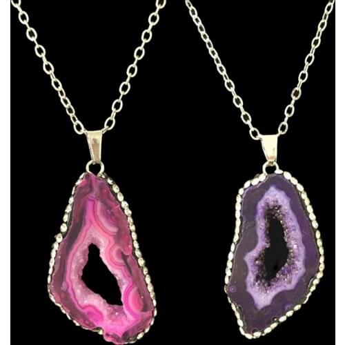Making Geode Druzy Pendant Gems with Cut Hole Natural Stone Irregular Shape for Jewelry Making Charms Big Hole Stone Pendants