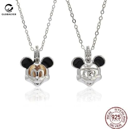 European and American popular cage pendant Womens fashion round pearl clavicle chain S925 Sterling Silver DIY accessories 666