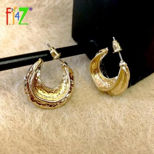 F.J4Z Hot Womens Trend Earrings 2021 Fashion Designer Metal C Shape Leaf Hoop Earring pendientes mujer Bijoux