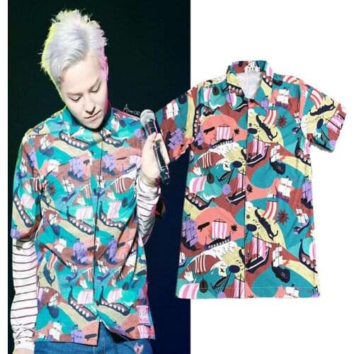 Harajuku Voilier Pattern Hawaii Shirt Unisex Short Sleeve Turn Down Collar Beach Shirts