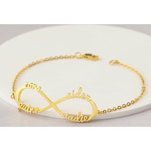 HUHUI Custom Name Infinity Bracelet For Women Personalized Nameplate Charms Stainless Steel Handmade Bracelet Jewelry Girl Gift