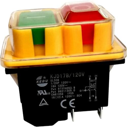 KEDU KJD17B/120V 16A 4 Pin Industrial Waterproof Electromagnetic Pushbutton Switch Power On Off Push Button Switches