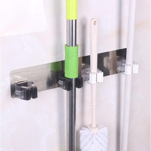 Adhesive Multi-Purpose Hooks Wall Mounted Mop Organizer Holder Rack Stick Strong Hook Brush Broom Hanger Kitchen Bathroom Hooks