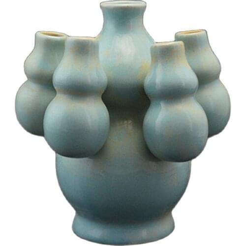 Collection: blue glazed five tube gourd bottle and five blessing bottle ornaments of song Ru kiln
