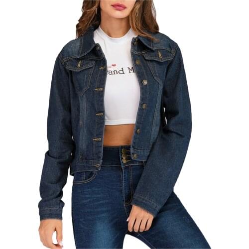 Korean Clothes Women Denim Jacket Short Jeans Jacket Turn Down Collar Button Denim Outwear For Womens Denim Jacket#h3