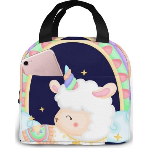 Cute Llama With Rainbow Cooler Lunch Box Portable Insulated Lunch Bag Thermal Food Picnic Lunch Bags