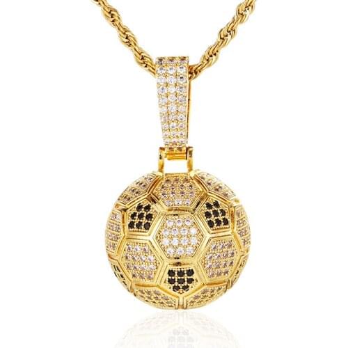 Hip Hop Fashion Jewelry Sport Rapper Claw Setting AAA+ CZ Stone Bling Iced Out Football Pendant Necklaces Gift for Men and Women