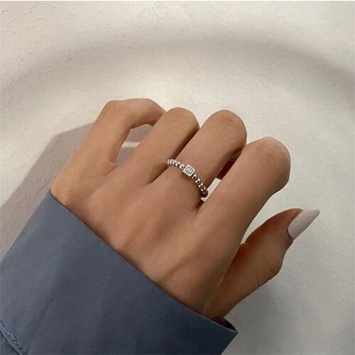 Vogue Silver Color Beaded Smiley Seal Elastic Ring Women Charm Party Stackable Rings For Girl Trend Personality Jewelry