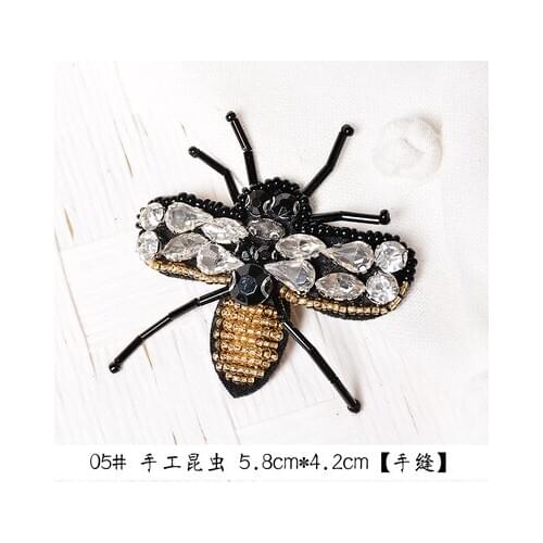 Bee diamond garment accessories high quality beaded patches applique toppe parches para la ropa patches for clothes