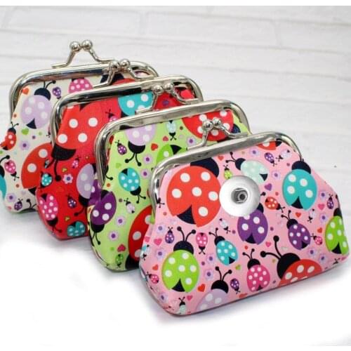 New Snap Jewelry Cartoon Cute Ladybug Coin Purses 18MM Snap Button Small Wallets Pouch Kids Girl Womens Money Bags