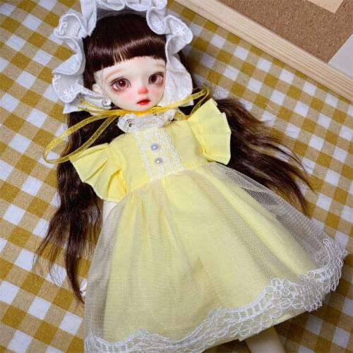 BJD doll clothes are suitable for 1/6 size fashion simple temperament of lace skirt milk yellow flared sleeve skirt + headdress