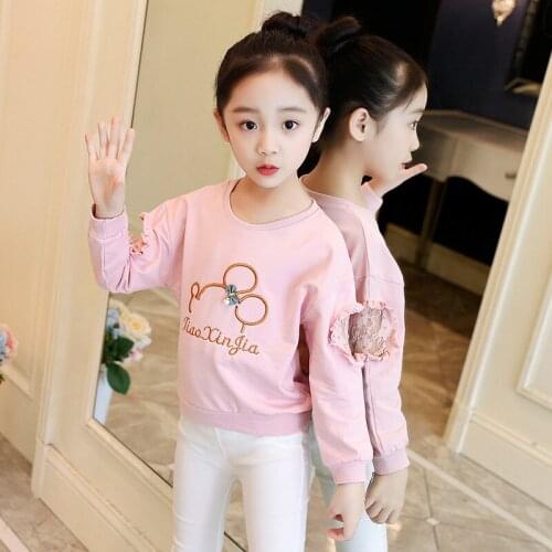 Girls' Autumn Korean Cartoon Bottoming Sweater Pure Cotton Embroidery Lace Princess Childrens Long Sleeved Blouse