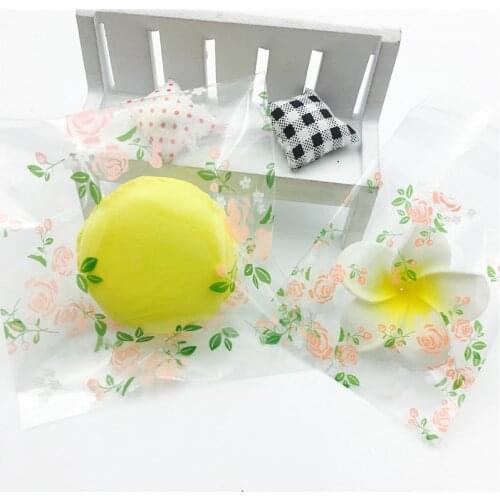 2 sizes 100pcs/lot Transparent Rose Cookie Packaging Bags Self-adhesive Plastic Bags for Biscuits Macaron Snack Bag