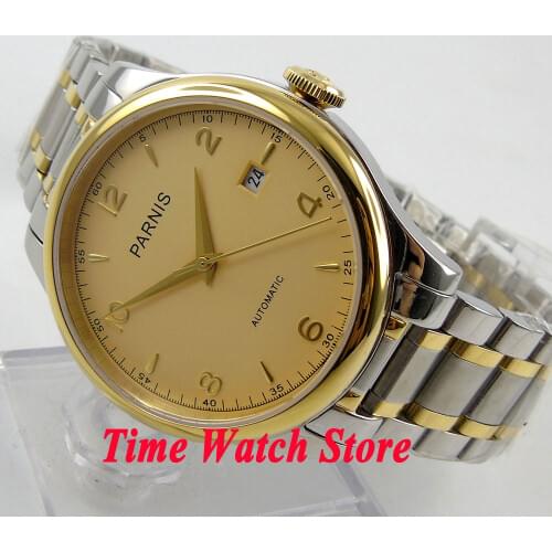 Parnis 38mm Gold dial date Luminous sapphire glass 21 jewels MIYOTA Automatic movement Mens watch 596 watches women