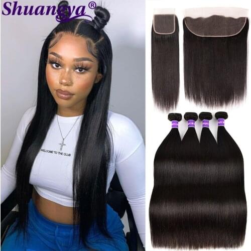 Straight Hair Bundles With 13*4 Lace Frontal peruvian Straight Hair Bundles With Frontal Remy Human Hair Bundles