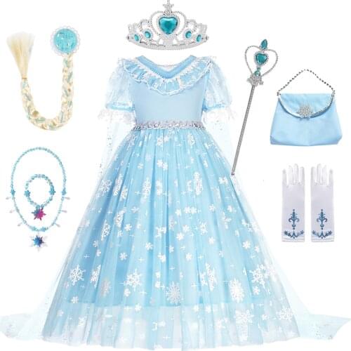 Snow Queen 2 Girls Sequined Elsa Dress Princess Party Chidlren Cosplay Dress up Wedding Evening Dresses Up For Kids