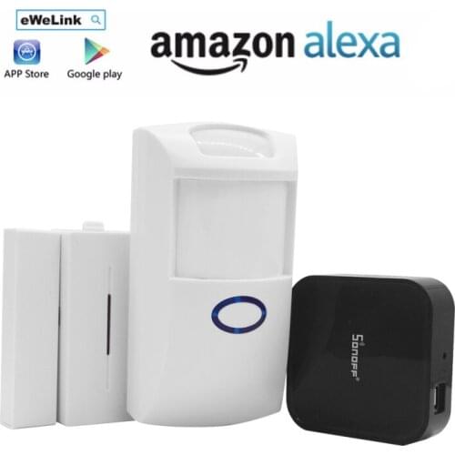 Sonoff RF Bridge WiFi 433Mhz + PIR2 PIR Infrared Human Sensor + DW1 Door And Window Alarm Sensor For Smart Home by IOS Android
