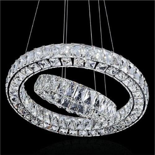 Modern Led long Crystal Pendant Lamps D20 D30 D40 D50 D60 D70 D80cm 2 round rings combination Dinning Living Room lustres Lights