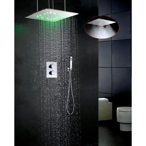 Contemporary Thermostatic Bathroom Shower Faucet Set LED Temperature Sensitive Shower Head Embedded Box Shower Mixer Valve