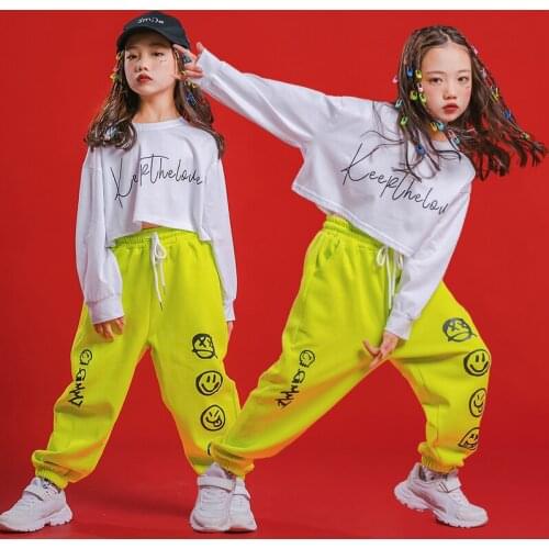 New Children Jazz Dance Costumes For Kids White Tops Loose Pants Girls Ballroom Hip Hop Dancing Clothes Stree Dance Wear DN8214