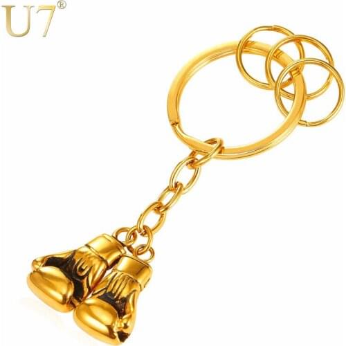 U7 Fists Gloves Key Holder Gold Color Stainless Steel Key Ring Keychain Tool Gifts For Men Jewelry New K011
