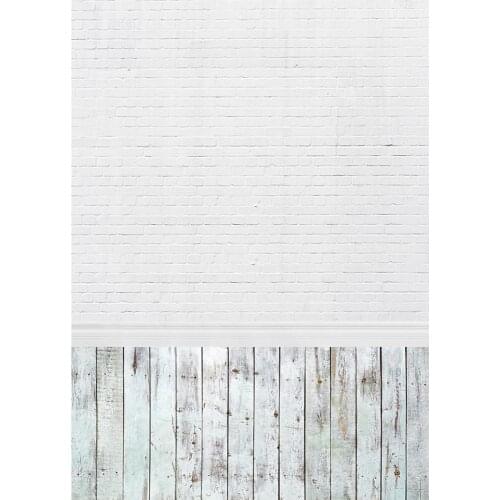 White Brick Wall Wooden Floor Vintage Photography Background Vinyl Backdrop for Children Baby Pet Toy Photobooth Photoshoot