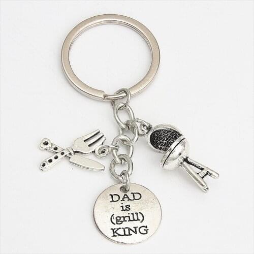 1pc Knife And Fork Chair Charms Keychain DAD IS (grill) KING Daddy Family Fathers Day Gift Keyring