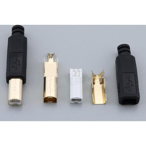 10pcs Gold plated DIY USB 2.0 B Type 4 Pin Male Printer Port Assembly Adapter Connector Plug Socket Solder Plastic Shell