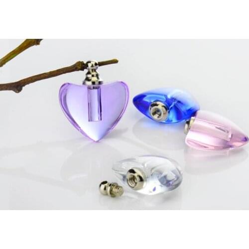 100pcs/lot colorful lovely hearts shape crystal vials pendants rice vial pendant perfume empty glass perfume spray DIY bottle