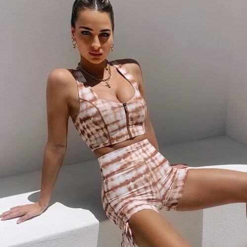 2 Pcs Swimwear Women 2021 Vest Shorts with Printing Zipper Design Bohemian Dresses Summer Swimsuit Women Bikini Yoga Sets