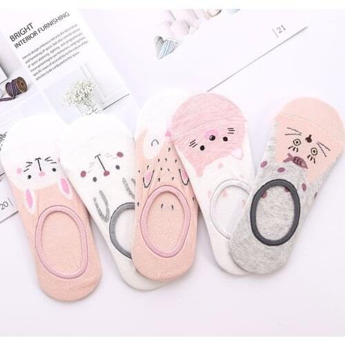5 Pieces Womens Low Cut Sock Cartoon Printing Embroidered Socks Fashion Design Daily Casual Cute Cotton Funny Short Socks