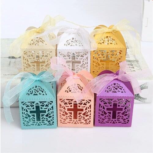 50pcs Crossing Candy Boxes wedding Gift Box Baby Shower or Birthday First Communion Christening Easter Decoration 8ZSH113