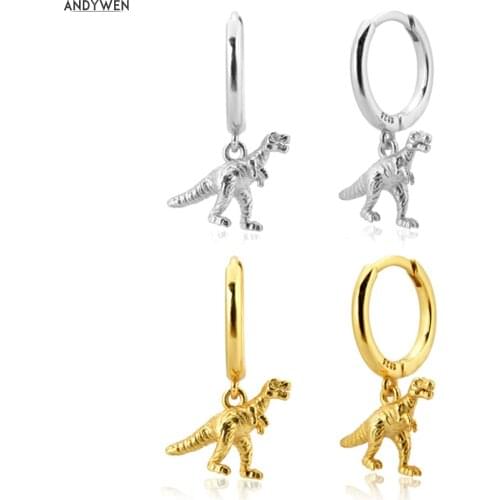 ANDYWEN 925 Sterling Silver Gold Dinosaur Drop Earring Animal Piercing Pendiente Ohrringe Jewelry 2020 Fine Rock Punk Jewels