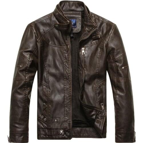 Brand motorcycle leather jacket men inner fleece leather jackets jaqueta de couro masculina mens stand collar zipper winter coat