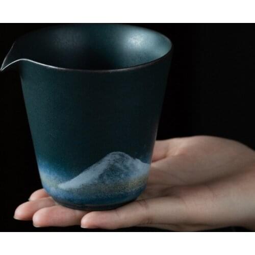 Ink Porcelain Pitcher New Chinese Handmade Vintage Ceramic Tea Pot Cup Fair Cup Kung Fu Tea Set Tea Infuser Tea Strainer Chahai