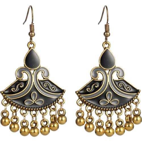 Ethnic Gypsy Statement Dangle Earrings for women vintage Geometric Alloy Bead Wedding Drop Earings Afghan Fashion Jewelry
