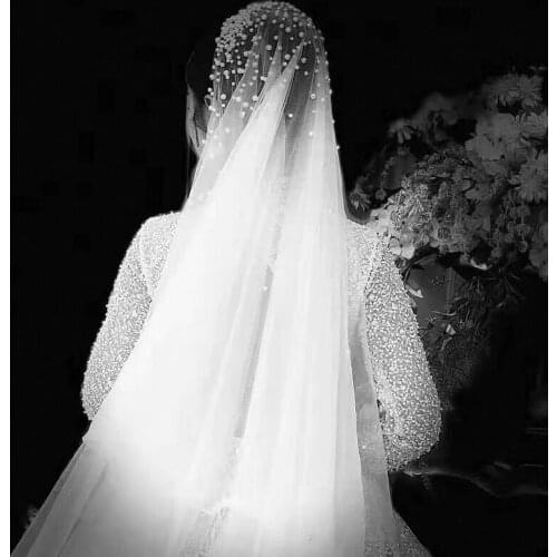 Bridal Veil muslim bridal veil heavy pearl beaded on head luxury bridal veil Wedding Dress Veil
