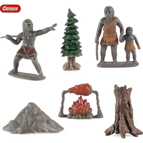 Oenux Ancient Time Animals Model Simulation Action Figures Primitive Human Evolution People Figurine Miniature Educational Toy