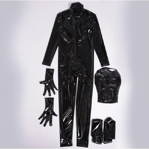 Plus Size 4 Piece Set One-Piece Tights Temperament Stage Props Costumes PU Latex Garment Footman Zentai Sexy Stage Mirror Outfit