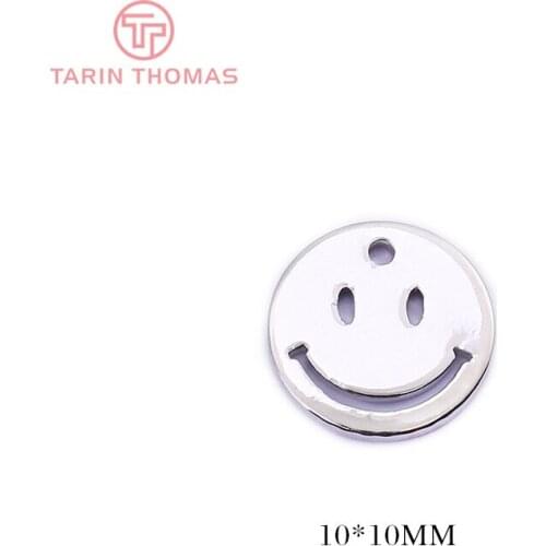 20PCS 10x10MM Platinum Color Brass Smile Face Round Disk Pendants Charms for DIY Jewelry Making Findings Accessories