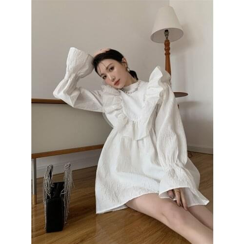 Lace V-neck Bow Positive And Negative Two-Wear Ruffle Dress 2021 Spring New Flared Sleeve Cute kawaii Woman Lolita Princess Part