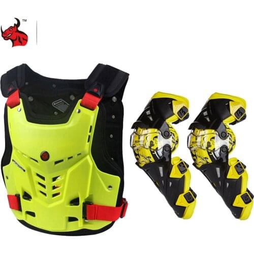 SCOYCO Motorcycle Jacket Motorcycle Chest Protector Body Armor Motocross Off-Road Racing Vest+Motorcycle Knee Protector