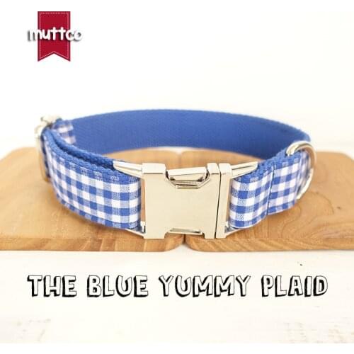 MUTTCO retailing self-design high quality personalized collar THE BLUE YUMMY PLAID adjustable dog collars leashes 5 sizes UDC046