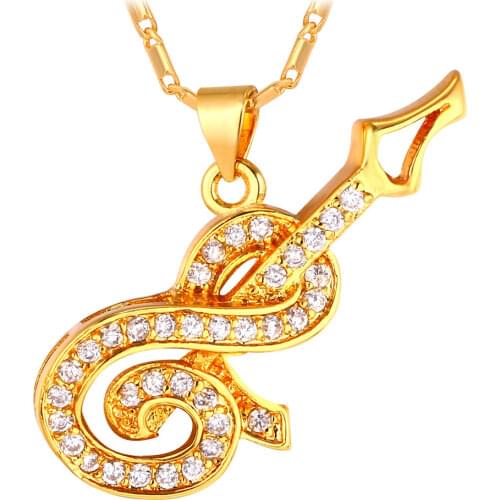 Collare Music Fans Pendant Gold/Silver Color CZ Jewelry Wholesale Crystal Guitar Necklace Women P145