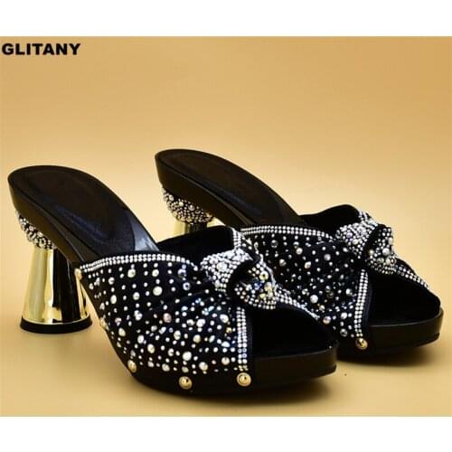 Latest Design Women Shoes Summer 2019 Shoes Woman High Heel Nigerian Women Wedding Shoes Decorated with Rhinestone Party Shoes
